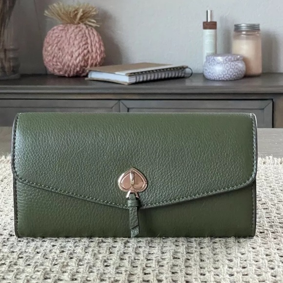 kate spade Handbags - Kate Spade Marti Large Flap Wallet  Pebbled Leather In Enchanted Green
